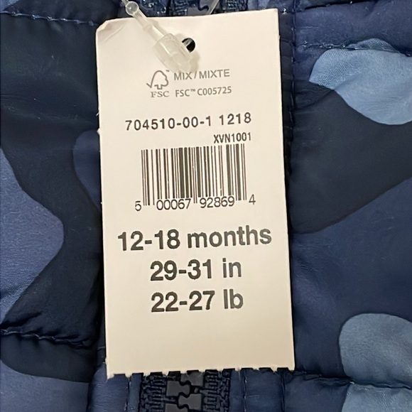 Gap Blue Camo Puffer Vest size 12-18 months - Picture 3 of 6